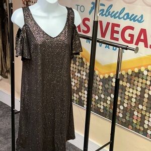 J.B.S. Gold and Silver Sequin Mini Dress Cold Shoulder